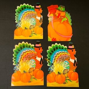 4 Vintage Fall Thanksgiving Turkey American Greetings Die Cut Paper Decorations